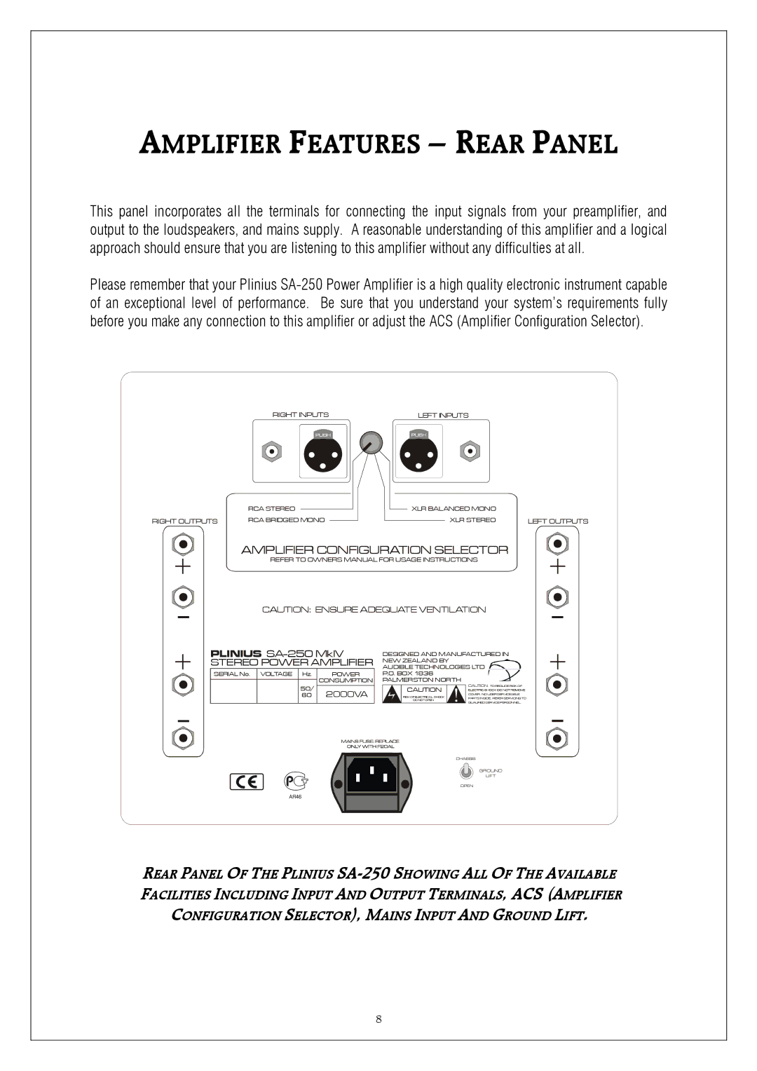 Plinius Audio SA-250 manual Amplifier Configuration Selector 