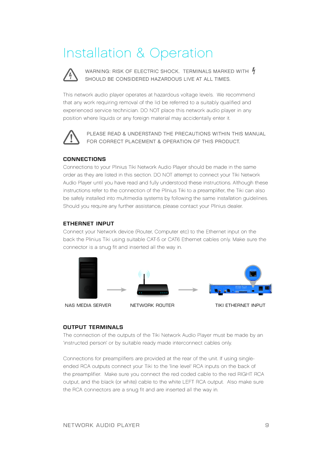 Plinius Audio TIKI Network Audio Player manual Installation & O p e ra t i o n, Connections, Ethernet Input 