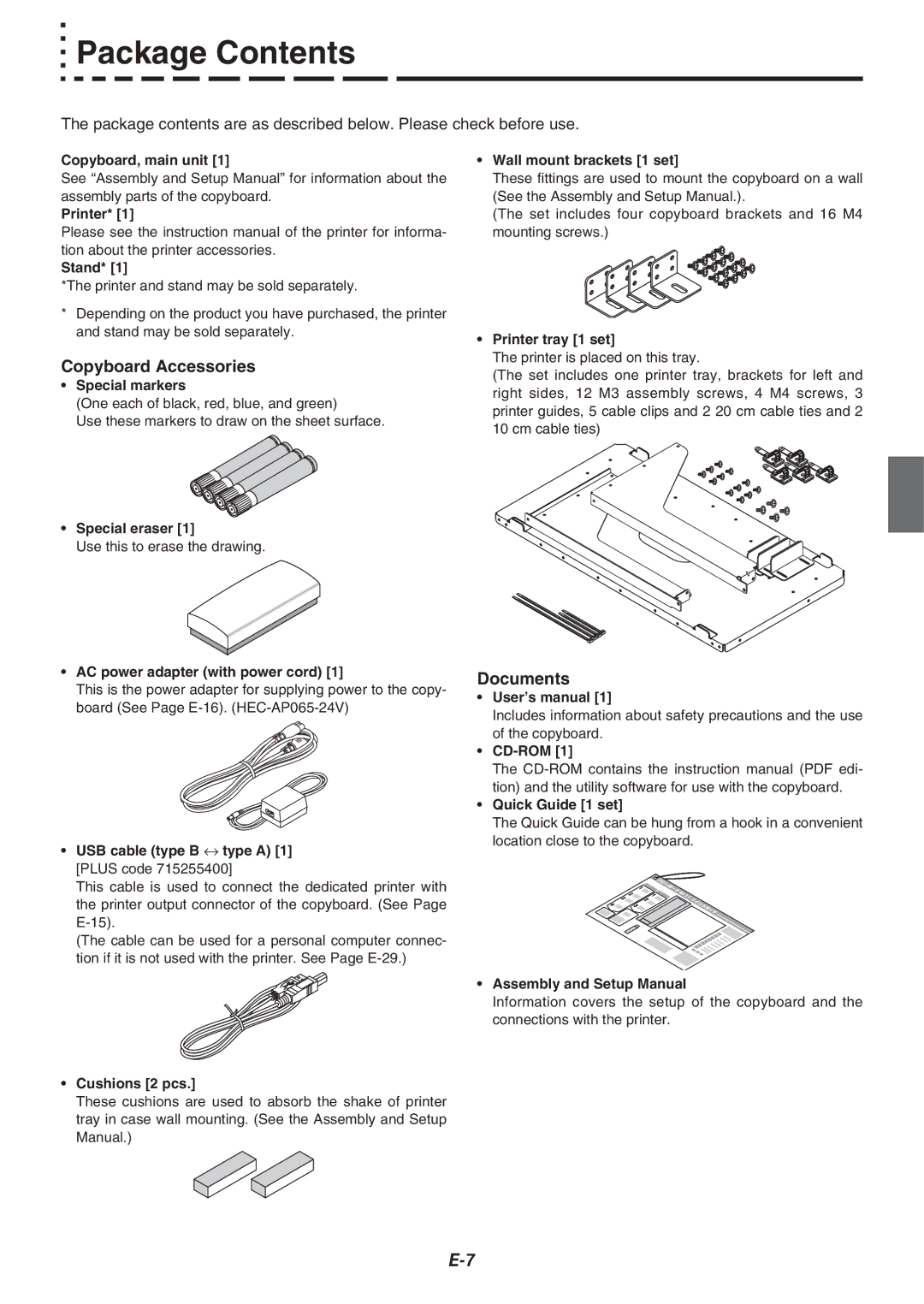 Plus M-11S, M-11W, M-115 user manual Package Contents 