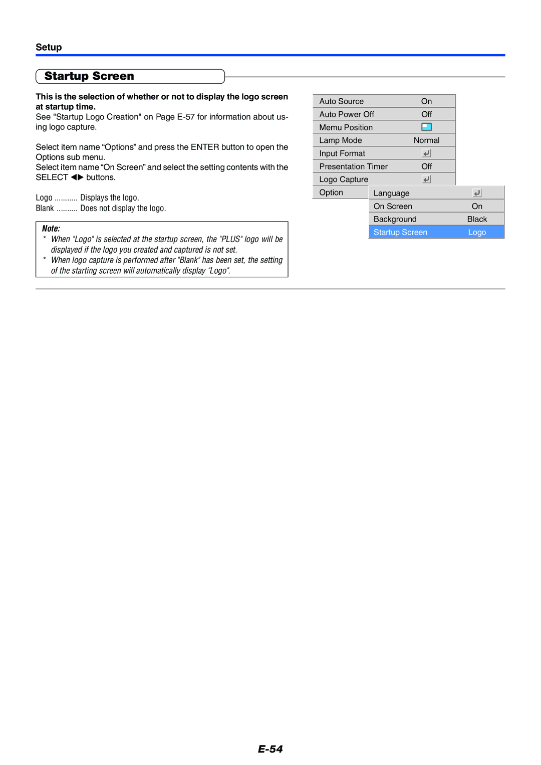 PLUS Vision Data Projector user manual Startup Screen, Displays the logo 