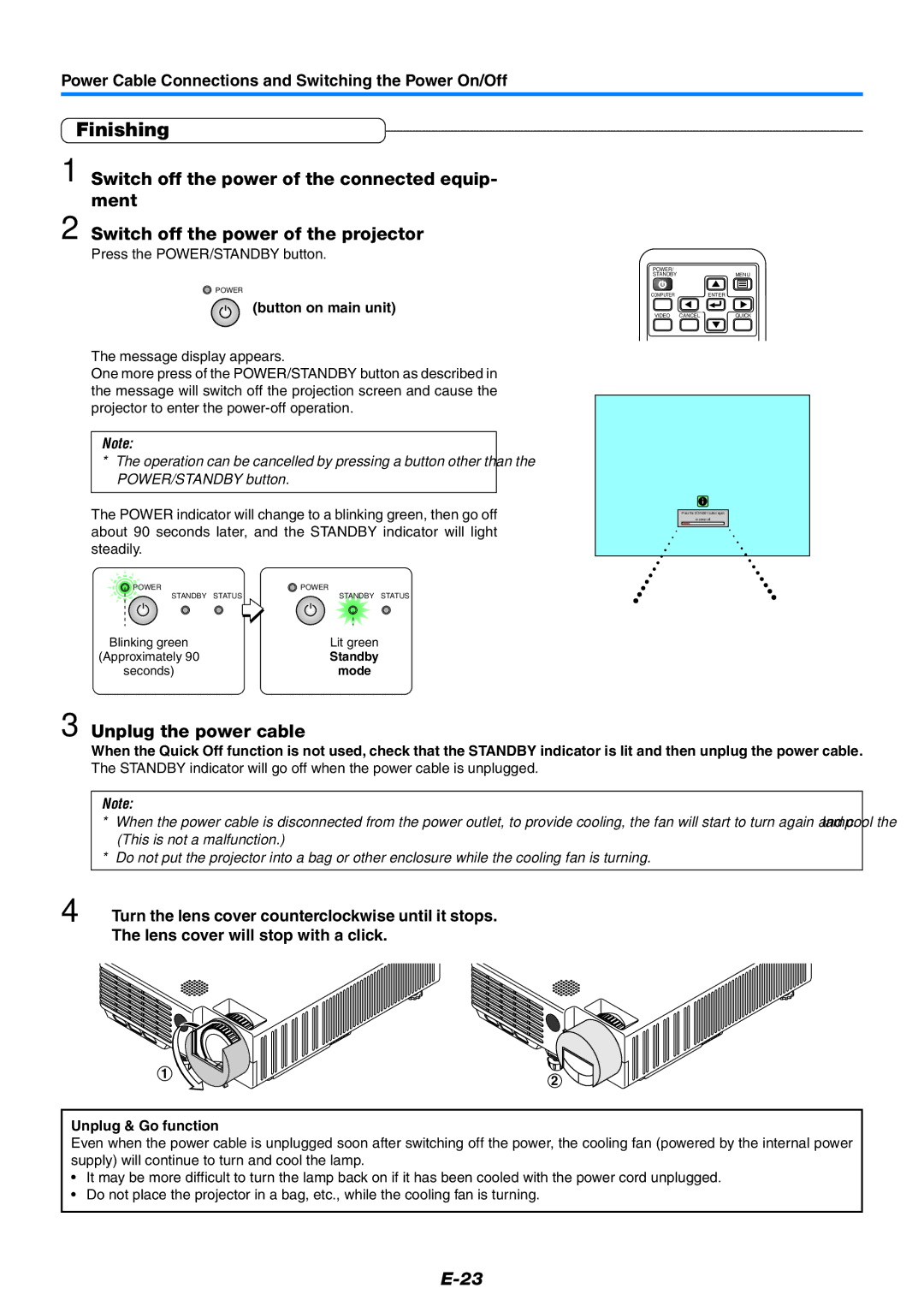 PLUS Vision KG-PS125X, KG-PS120X, KG-PS100S Finishing, Unplug the power cable, Button on main unit, Unplug & Go function 