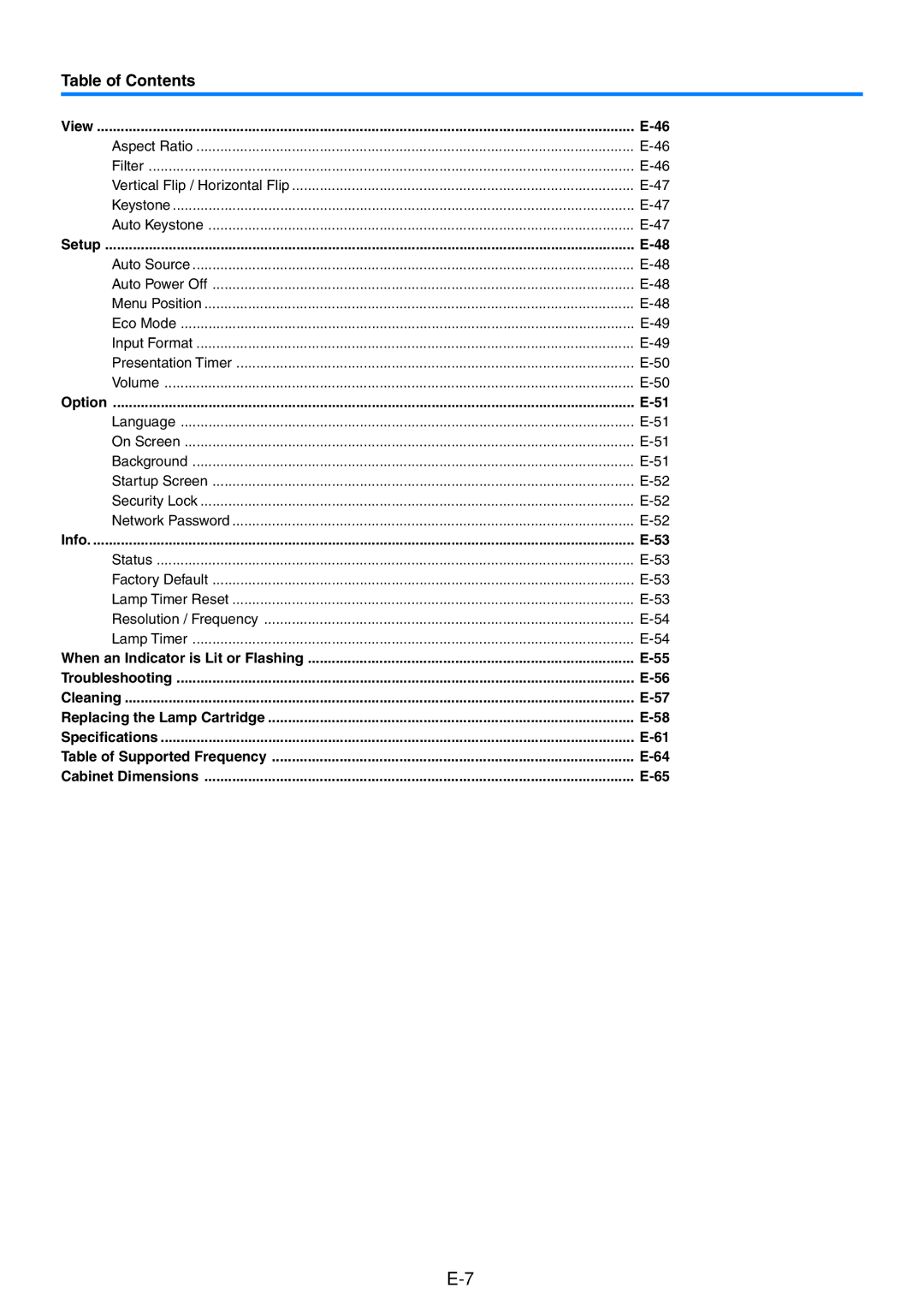 PLUS Vision KG-PS100S, KG-PS125X, KG-PS120X user manual Table of Contents 