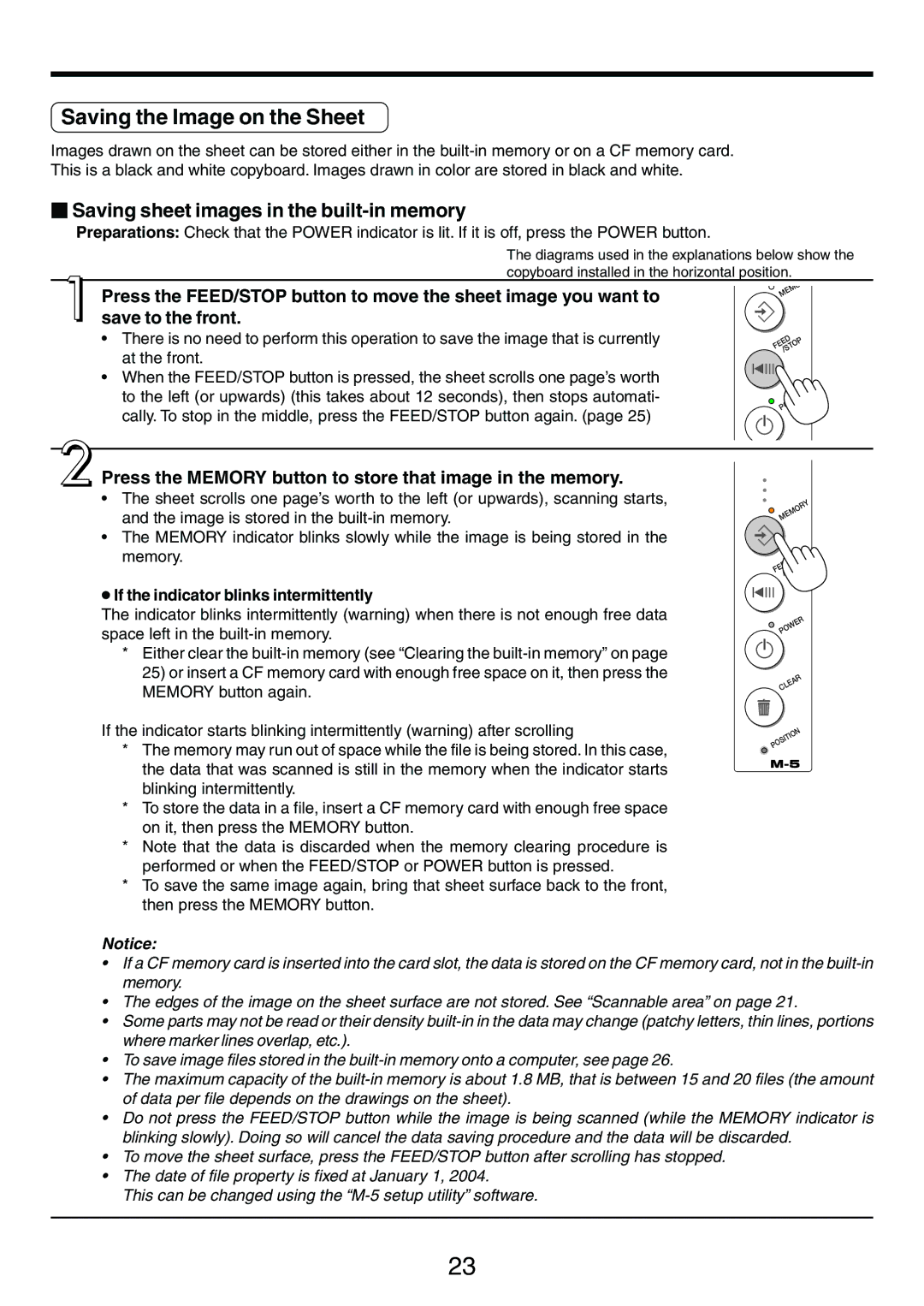 PLUS Vision M-5 user manual Saving the Image on the Sheet,  Saving sheet images in the built-in memory 