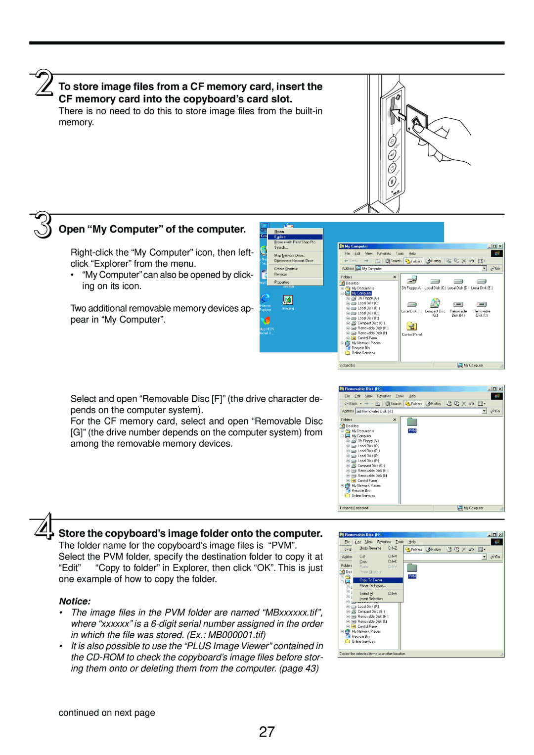 PLUS Vision M-5 user manual Open My Computer of the computer, Store the copyboard’s image folder onto the computer 