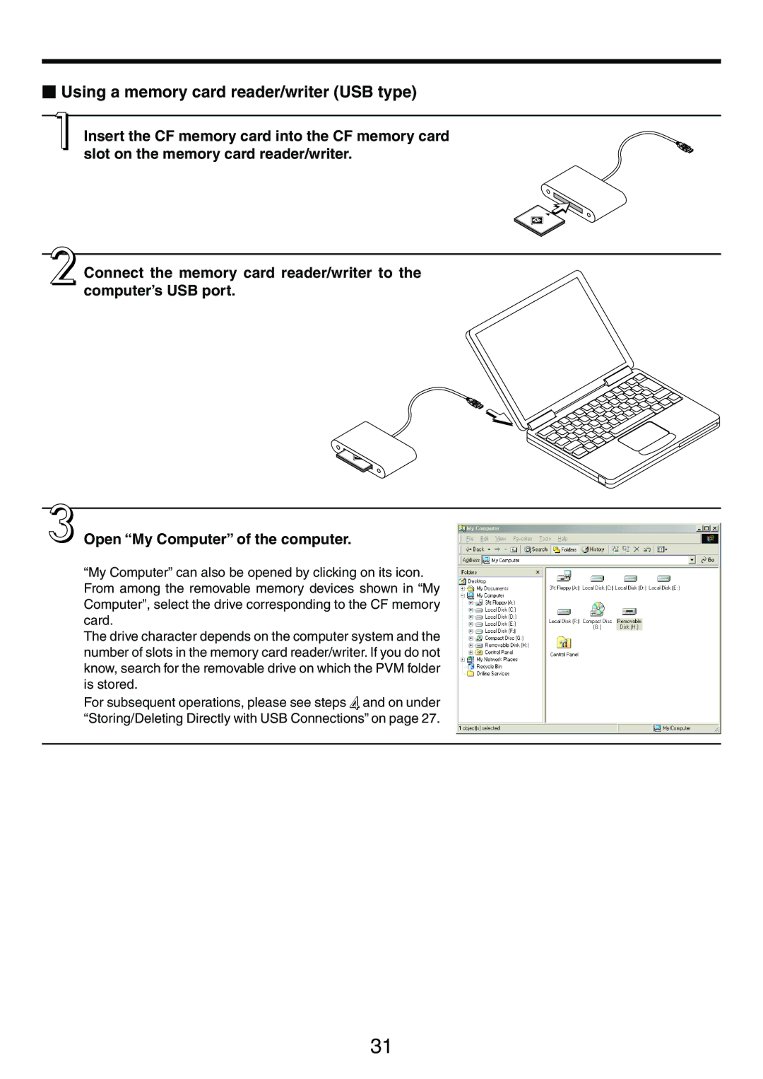 PLUS Vision M-5 user manual  Using a memory card reader/writer USB type 