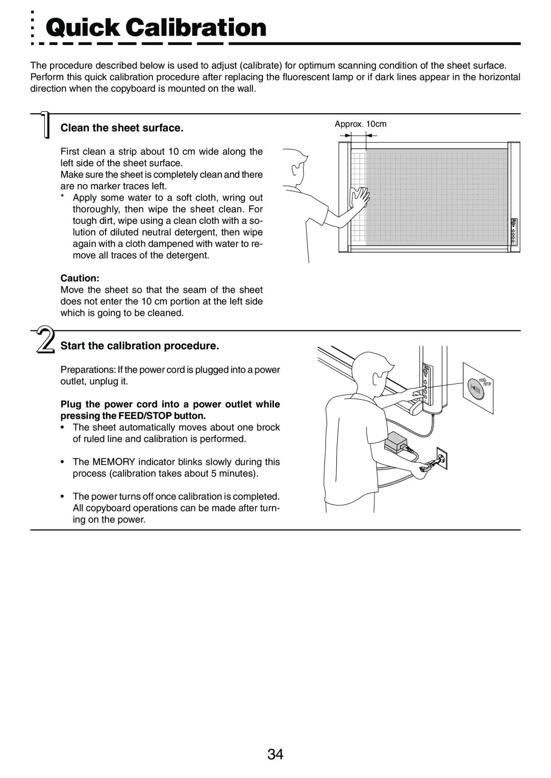 PLUS Vision M-5 user manual Quick Calibration, Clean the sheet surface, Start the calibration procedure 