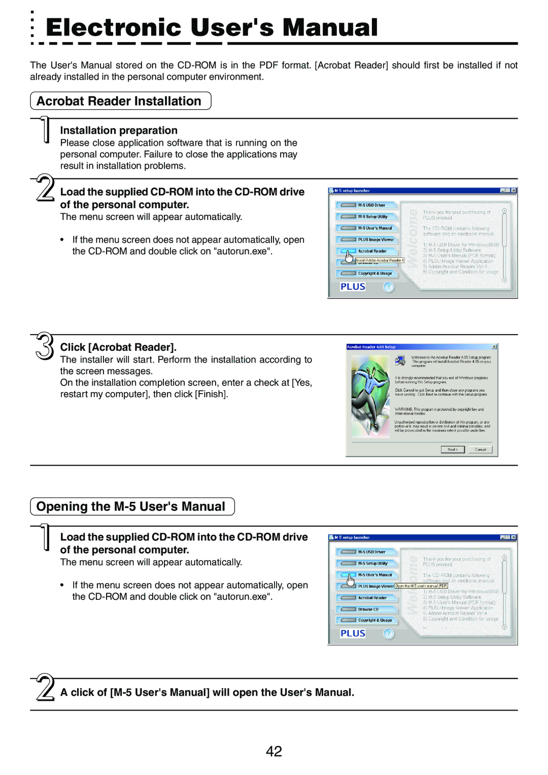 PLUS Vision M-5 user manual Acrobat Reader Installation, Click Acrobat Reader 