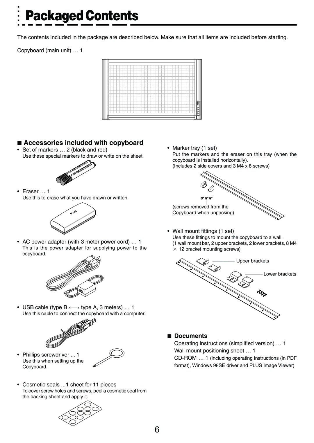 PLUS Vision M-5 user manual Packaged Contents 