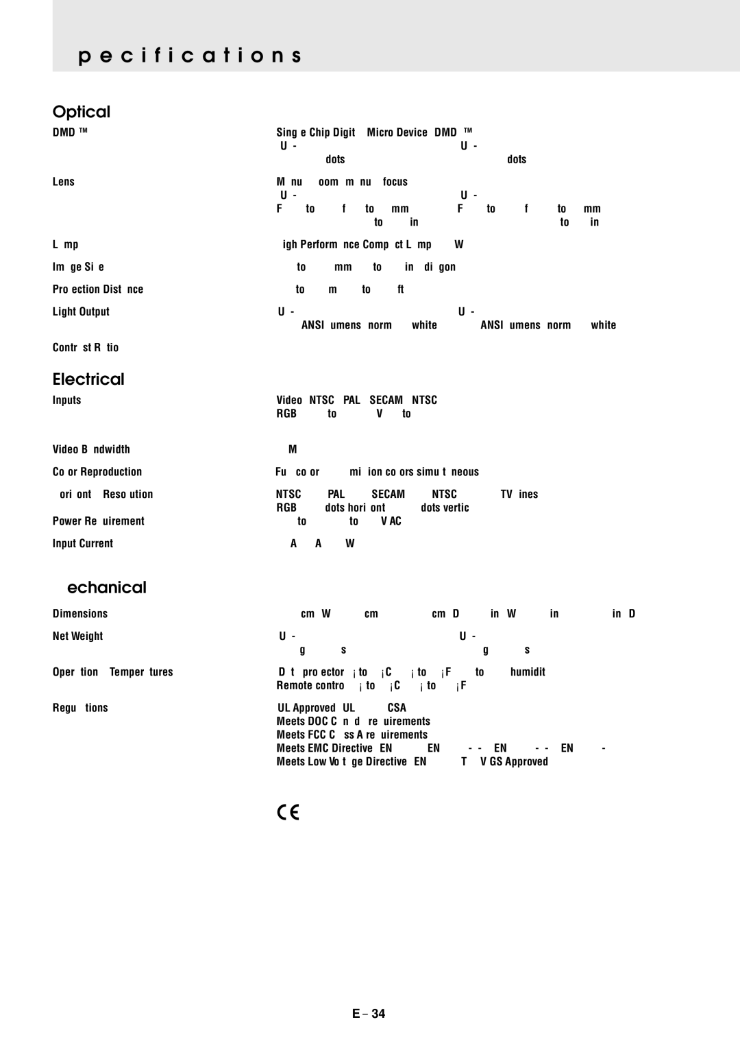 PLUS Vision U2-1130/U2-1110 user manual Specification s, Optical 