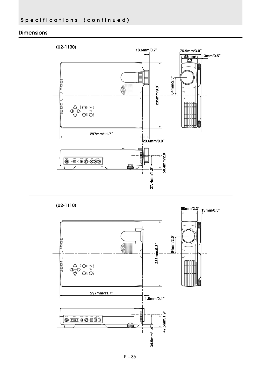 PLUS Vision U2-1130/U2-1110 user manual Dimensions 