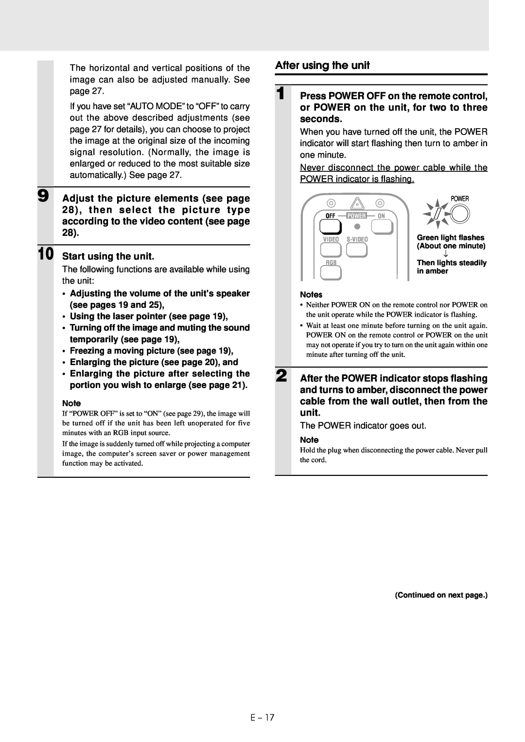 PLUS Vision U2-1130/U2-1110 user manual After using the unit, Start using the unit 