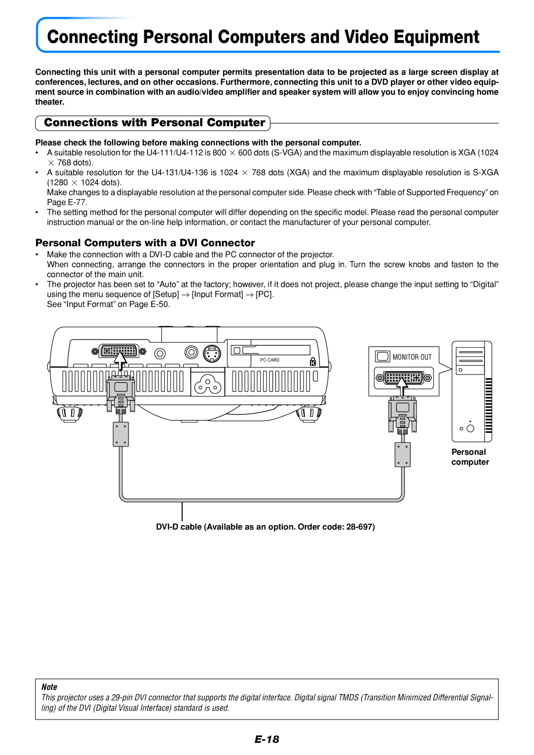 PLUS Vision U4-111, U4-136, U4-112 user manual Connections with Personal Computer, Personal Computers with a DVI Connector 