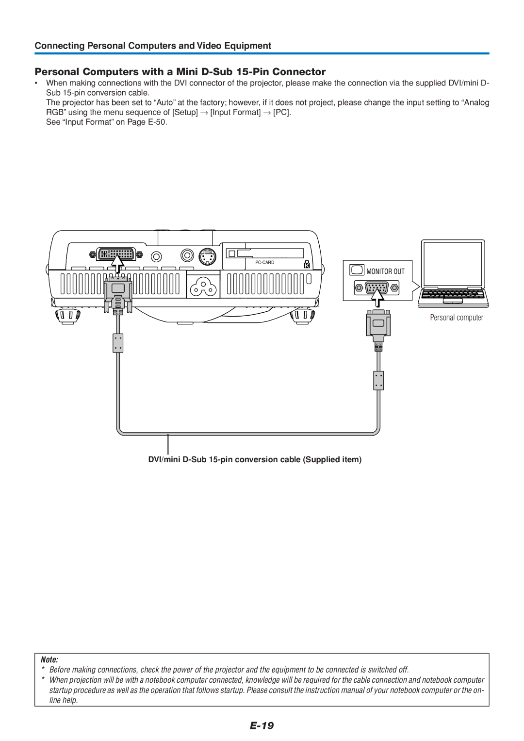 PLUS Vision U4-112, U4-136, U4-111 user manual Personal Computers with a Mini D-Sub 15-Pin Connector, Personal computer 