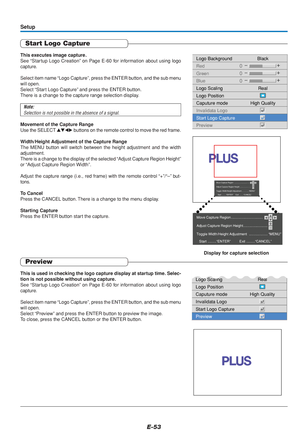 PLUS Vision U4-136, U4-111, U4-112 user manual Start Logo Capture, Preview 