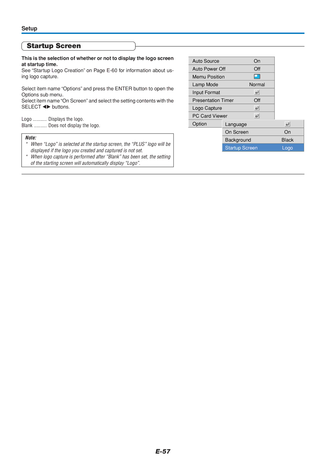 PLUS Vision U4-111, U4-136, U4-112 user manual Startup Screen, Displays the logo 