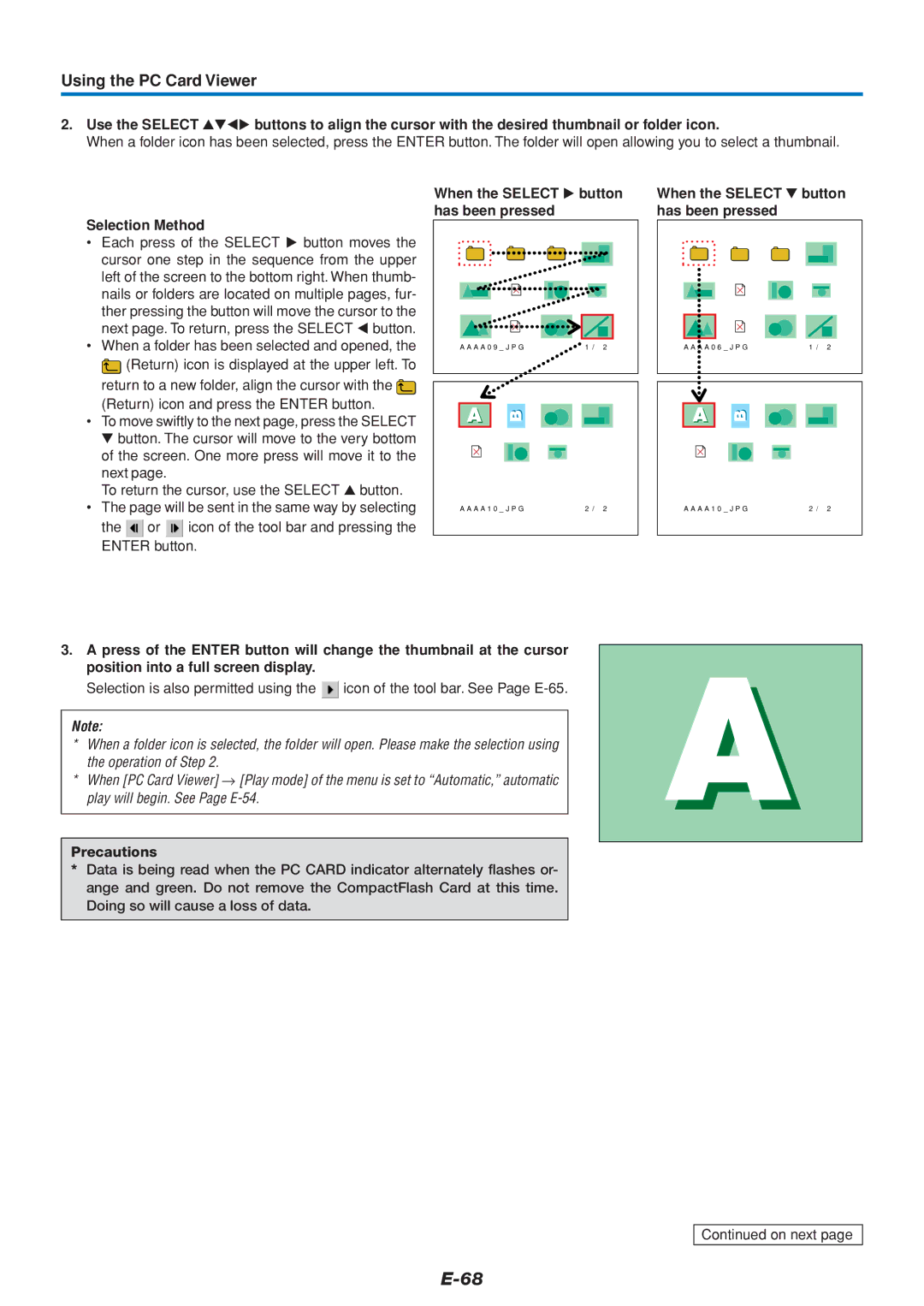 PLUS Vision U4-136 Selection Method, When a folder has been selected and opened, When the Select button has been pressed 