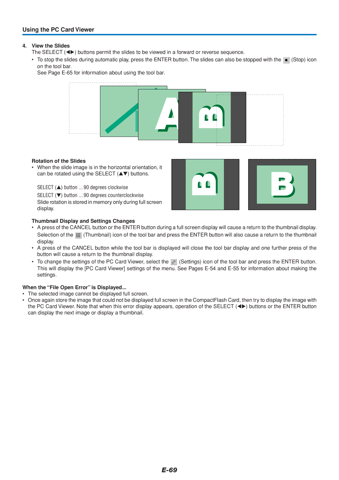 PLUS Vision U4-111, U4-136, U4-112 View the Slides, Rotation of the Slides, Thumbnail Display and Settings Changes 