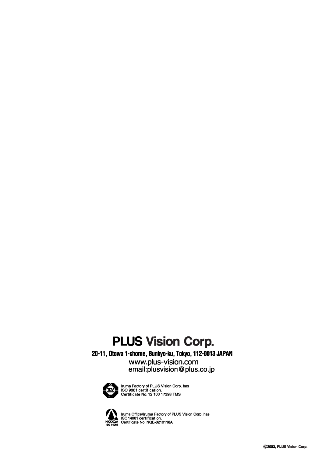PLUS Vision U4-112, U4-136, U4-111 user manual 2003 