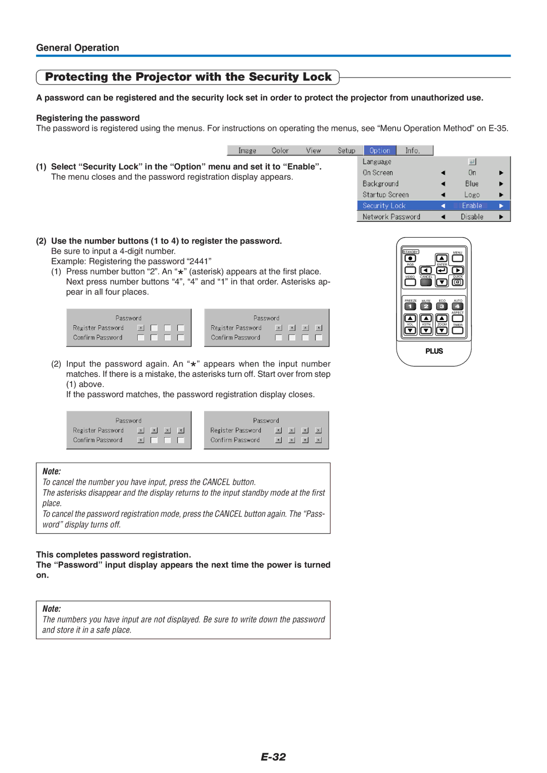 PLUS Vision U4-237 user manual Protecting the Projector with the Security Lock 