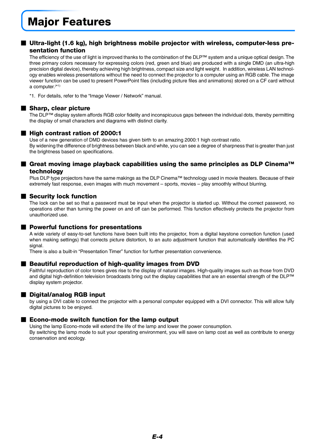 PLUS Vision U4-237 user manual Major Features 