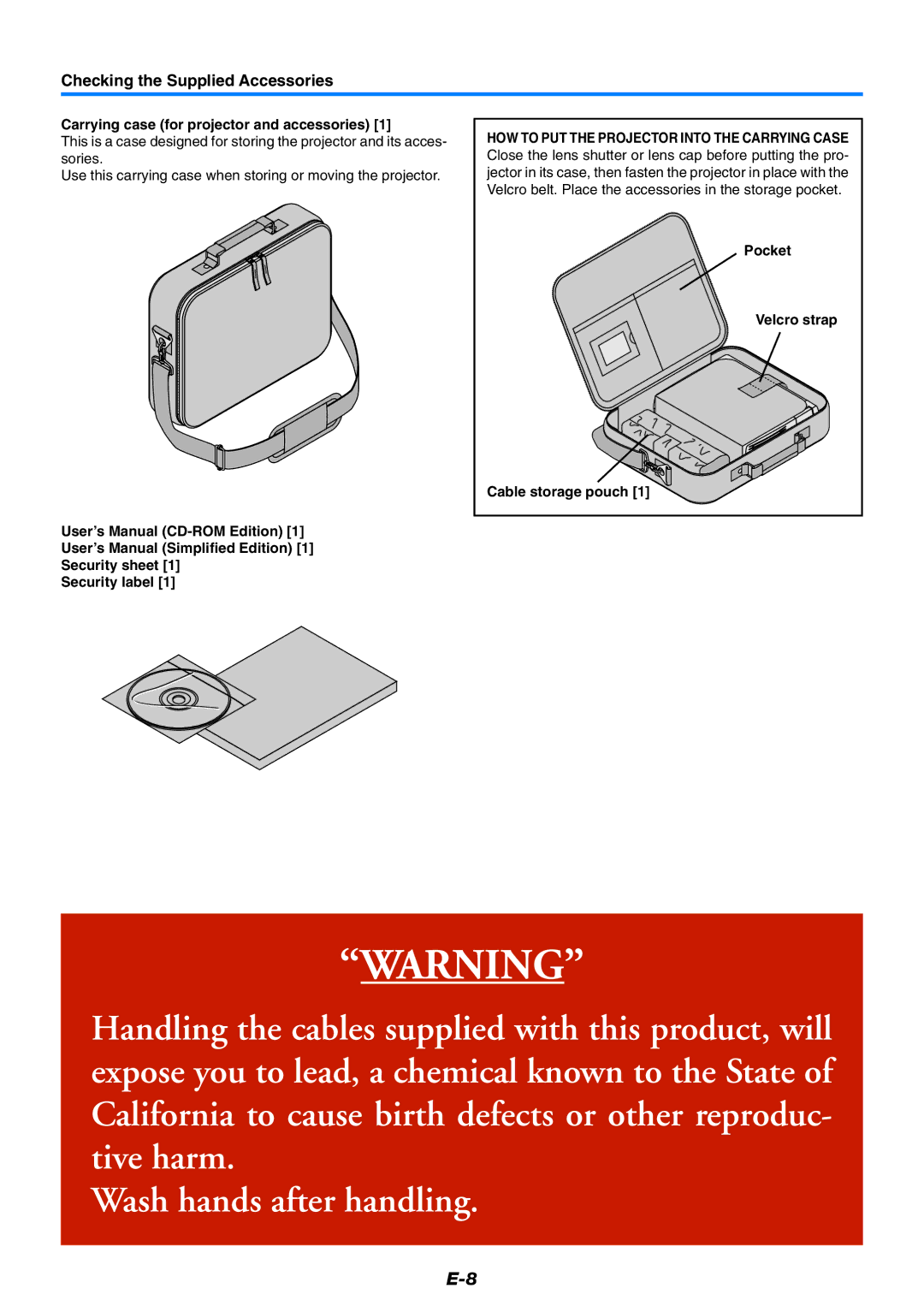 PLUS Vision U4-237 user manual Checking the Supplied Accessories, Carrying case for projector and accessories 