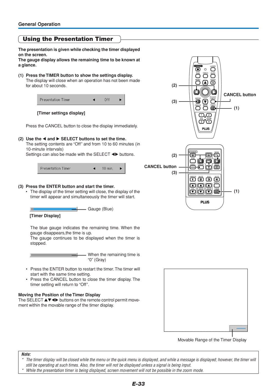 PLUS Vision U5-111, U5-232 user manual Using the Presentation Timer 