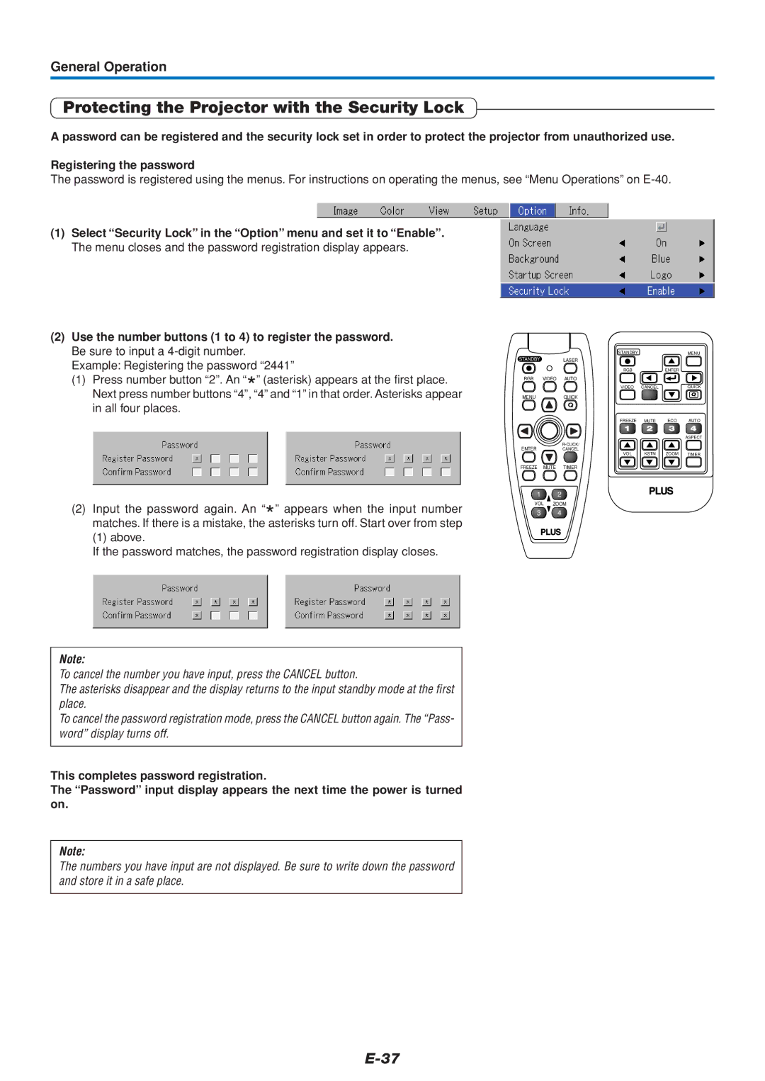 PLUS Vision U5-111, U5-232 user manual Protecting the Projector with the Security Lock 