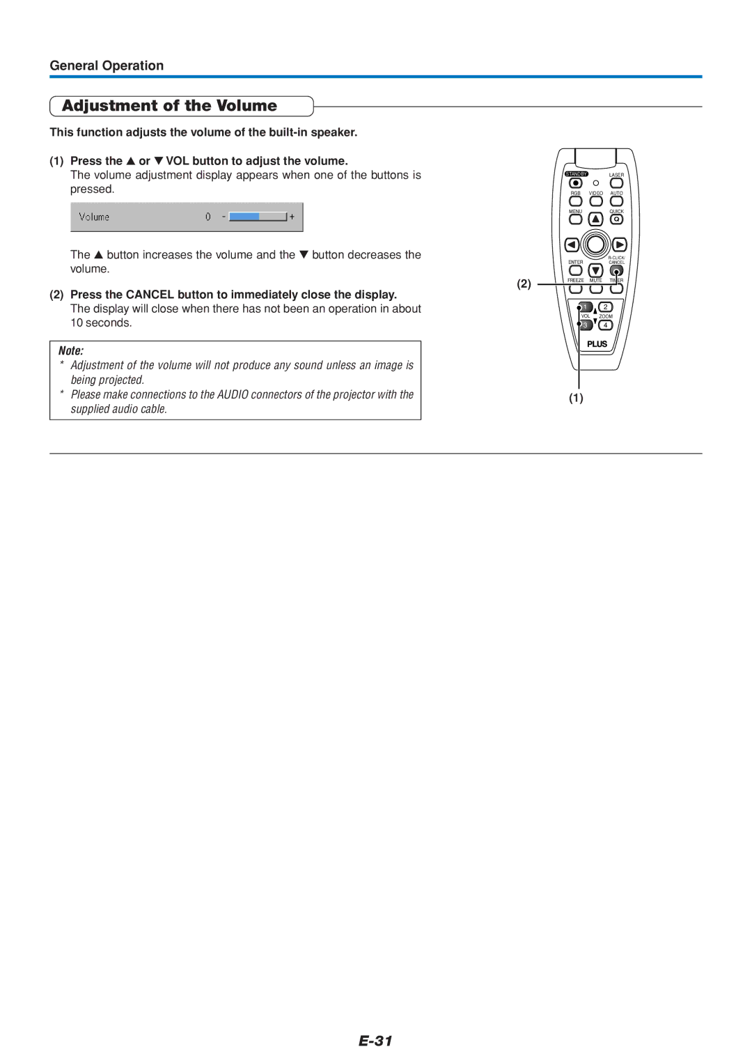 PLUS Vision U5-432 user manual Adjustment of the Volume 