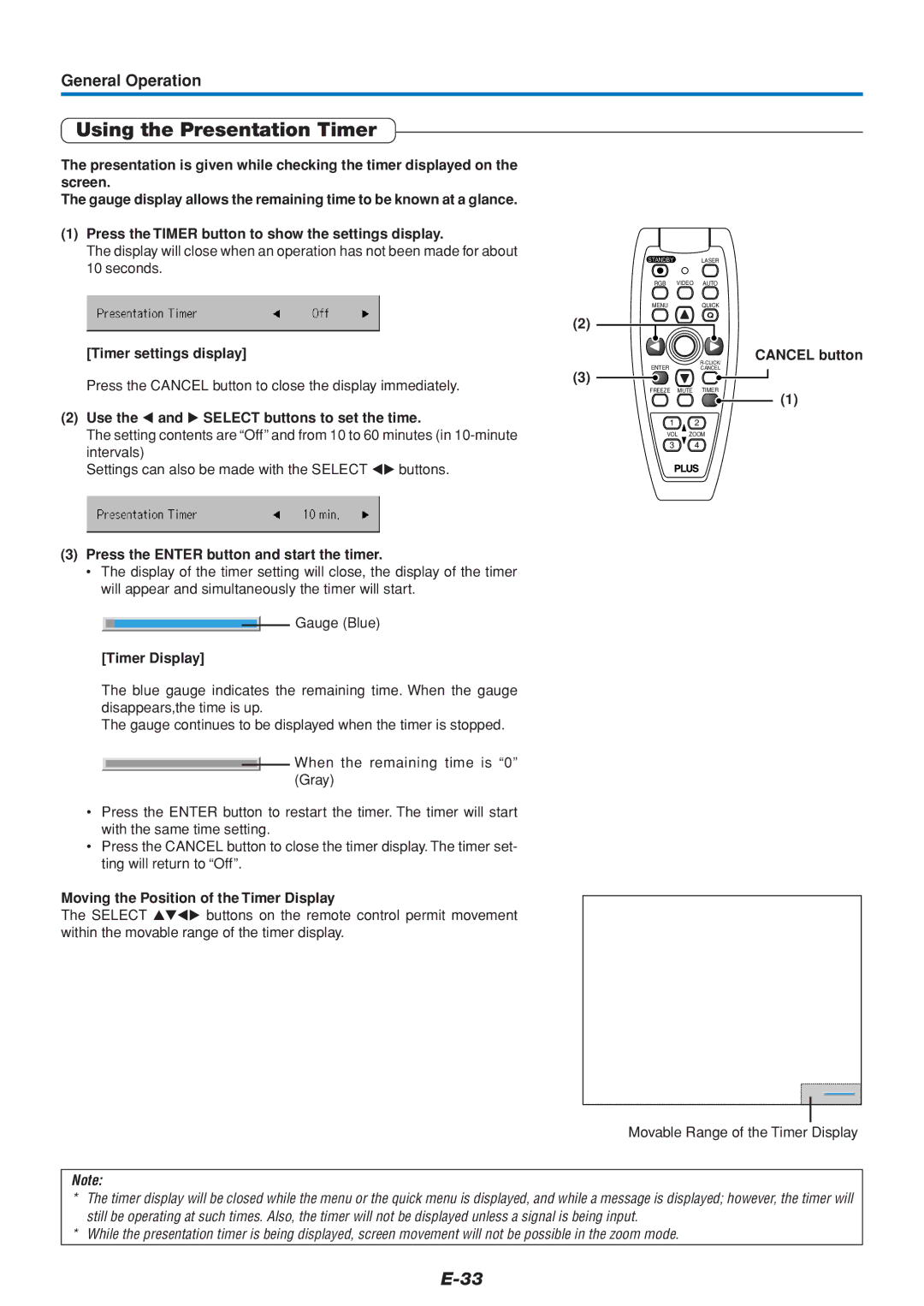 PLUS Vision U5-432 user manual Using the Presentation Timer 