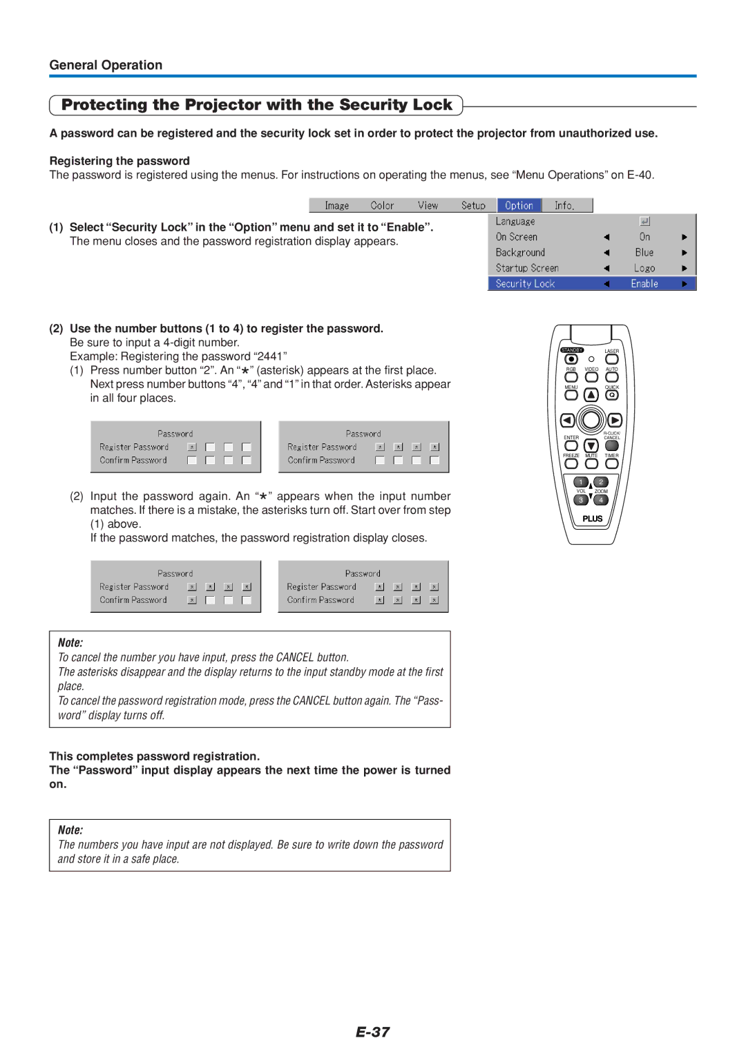 PLUS Vision U5-432 user manual Protecting the Projector with the Security Lock 