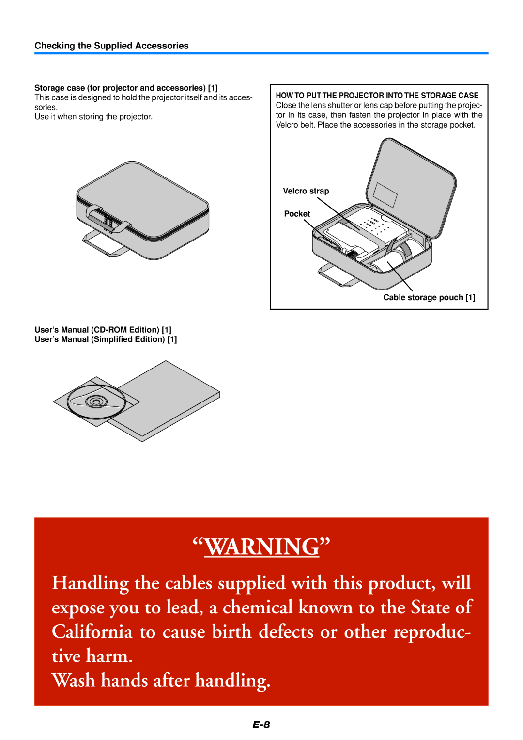 PLUS Vision U5-432 user manual Checking the Supplied Accessories, Storage case for projector and accessories 