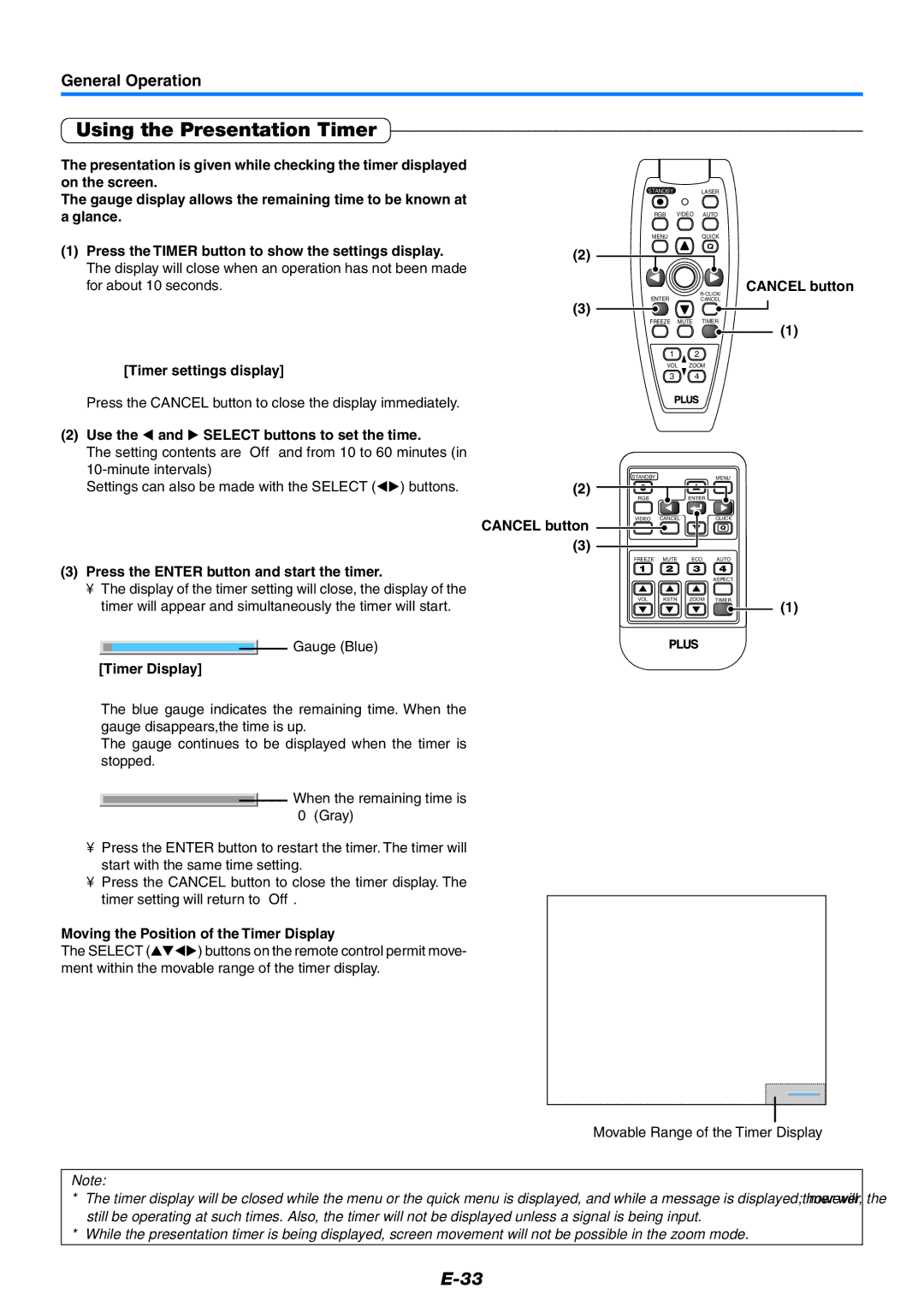 PLUS Vision U5-532, U5-632, U5-512 user manual Using the Presentation Timer 