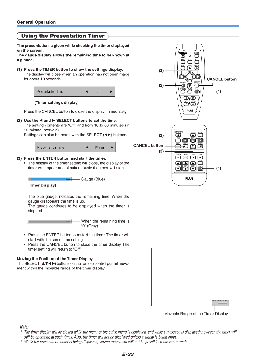 PLUS Vision U5-632h user manual Using the Presentation Timer 