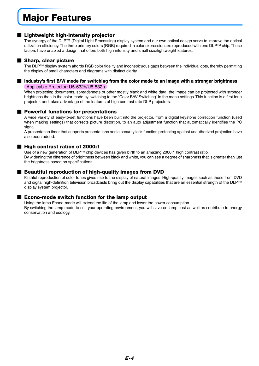 PLUS Vision U5-632h user manual Major Features 