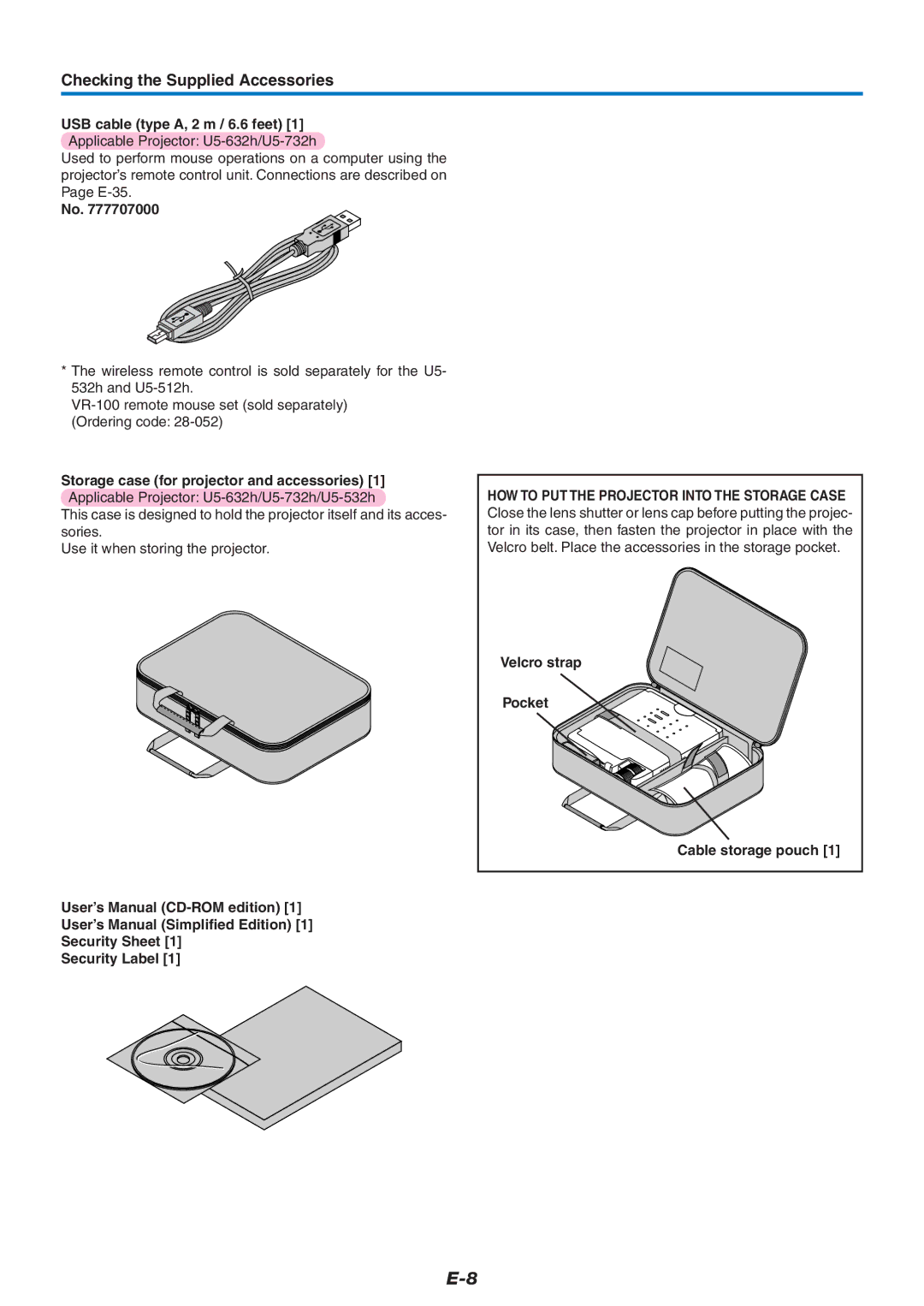 PLUS Vision U5-632h user manual Checking the Supplied Accessories, Storage case for projector and accessories 