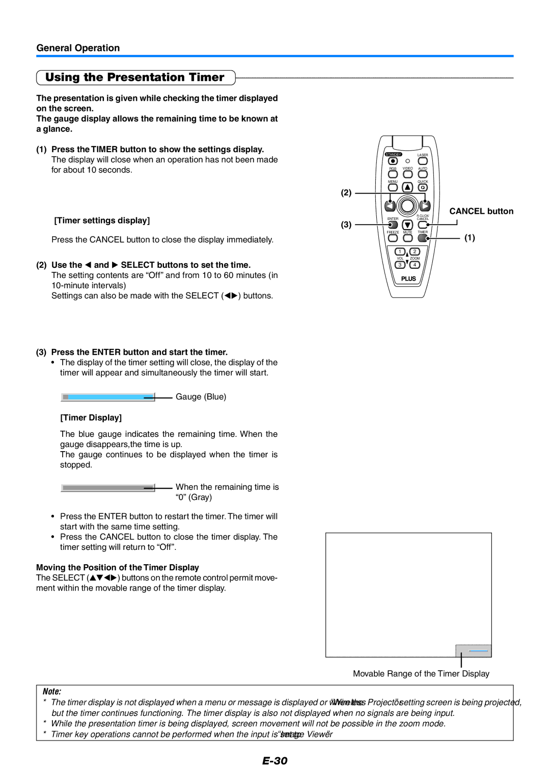 PLUS Vision U7-132HSF, U7-132SF, U7-137SF user manual Using the Presentation Timer 