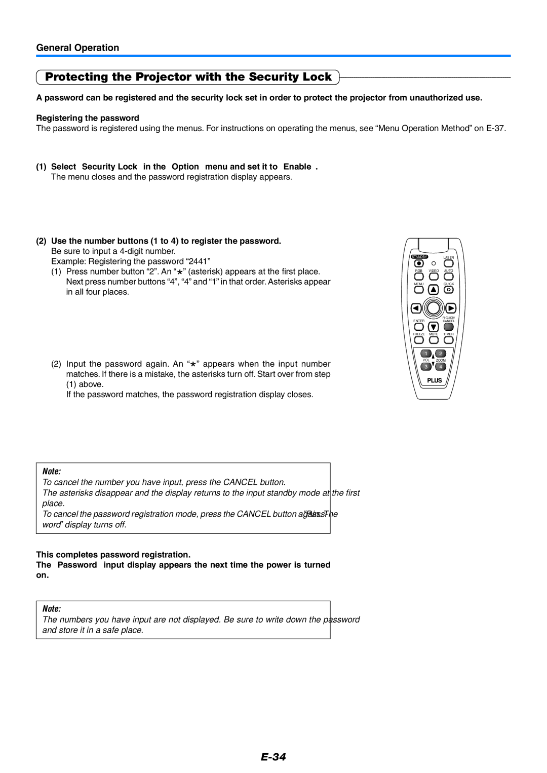 PLUS Vision U7-132SF, U7-132HSF, U7-137SF user manual Protecting the Projector with the Security Lock 