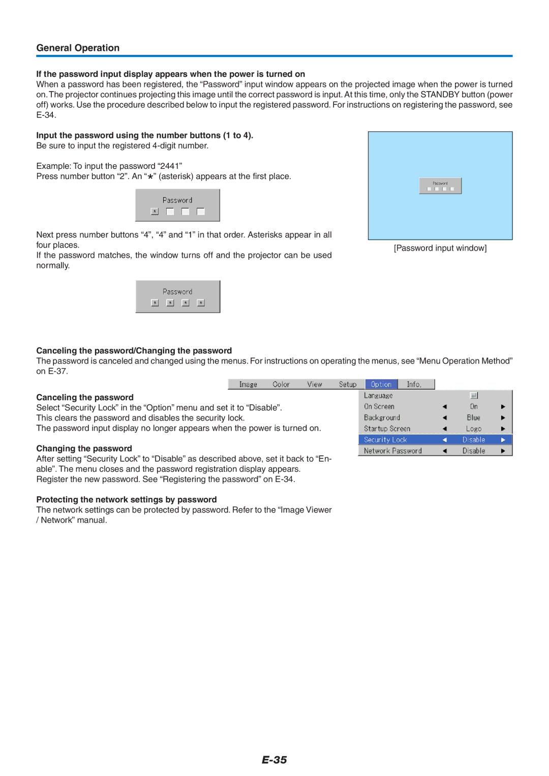 PLUS Vision U7-132/U7-137 Input the password using the number buttons 1 to, Canceling the password/Changing the password 