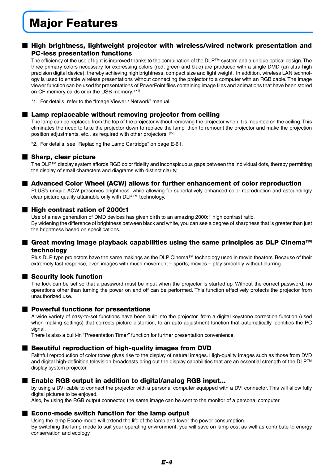 PLUS Vision U7-132/U7-137 user manual Major Features 