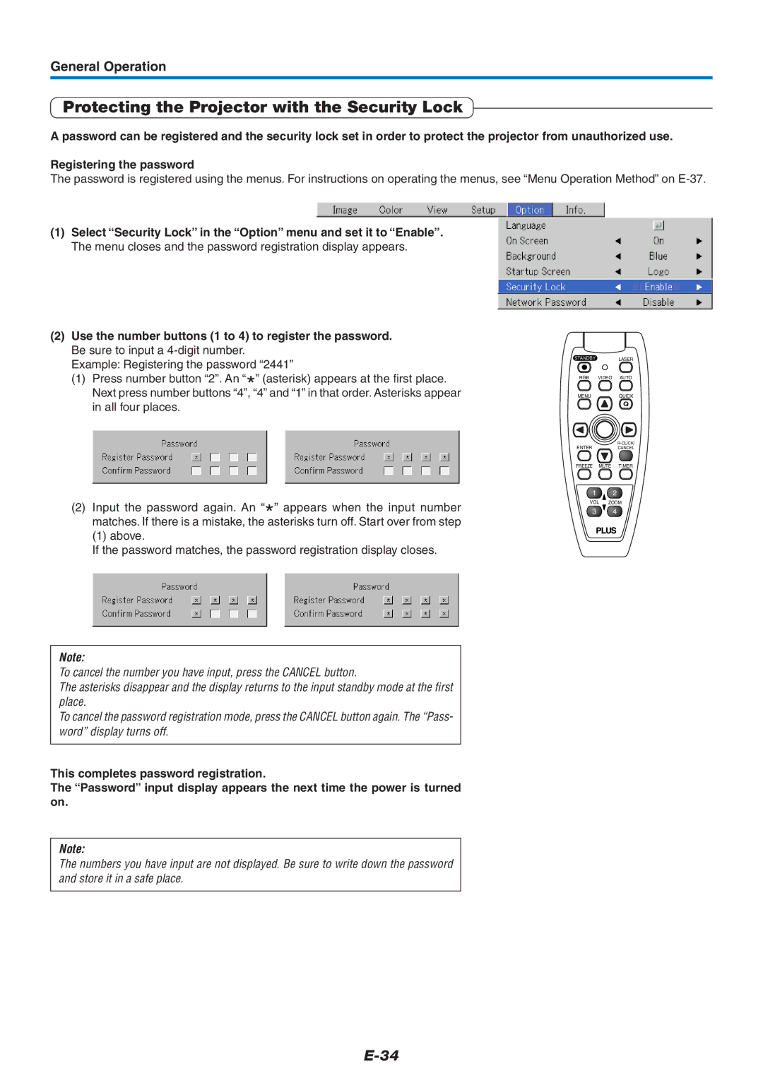 PLUS Vision U7-137, U7-132h user manual Protecting the Projector with the Security Lock 