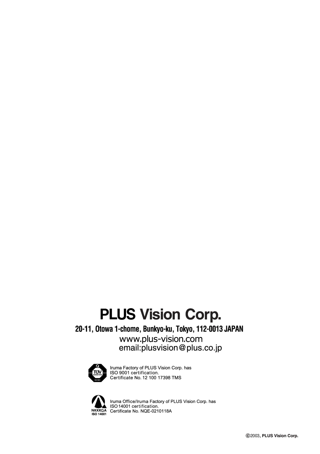 PLUS Vision V-1100Z user manual 2003 