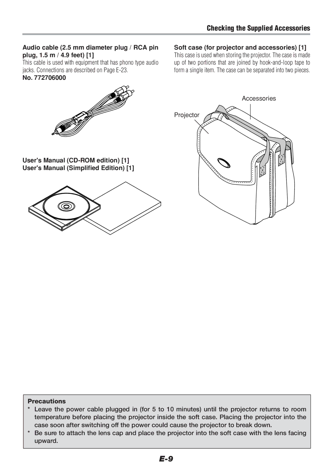 PLUS Vision V-1100Z user manual Checking the Supplied Accessories, Accessories Projector 