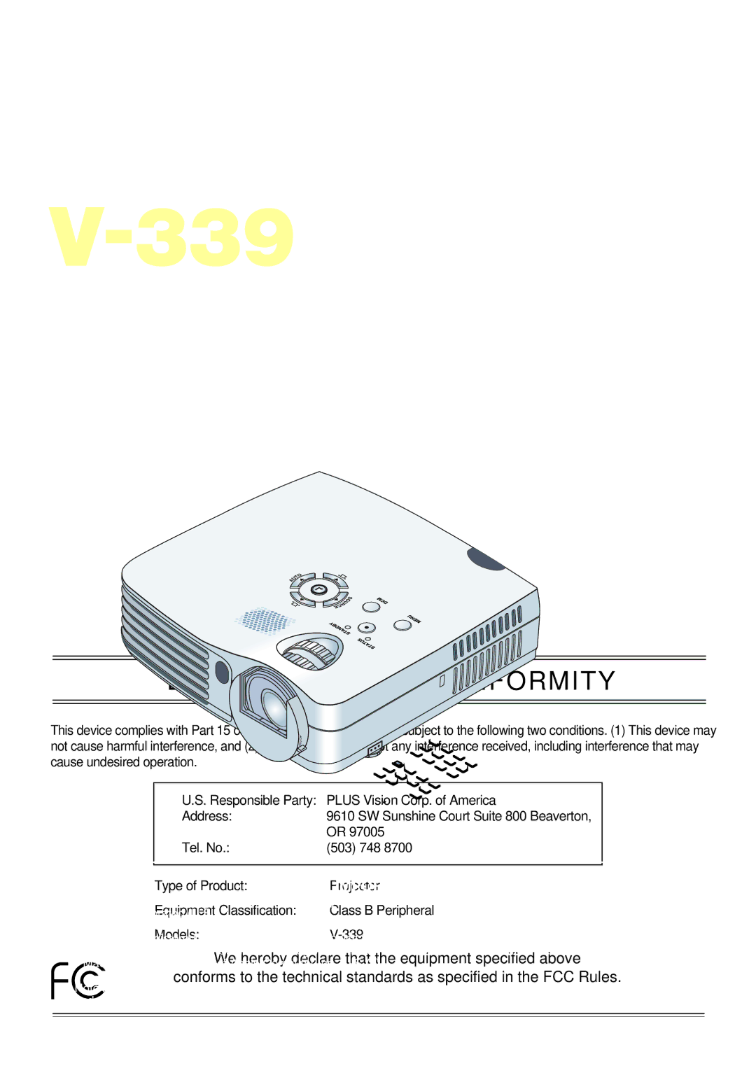 PLUS Vision V-339 user manual Declaration of Conformity 