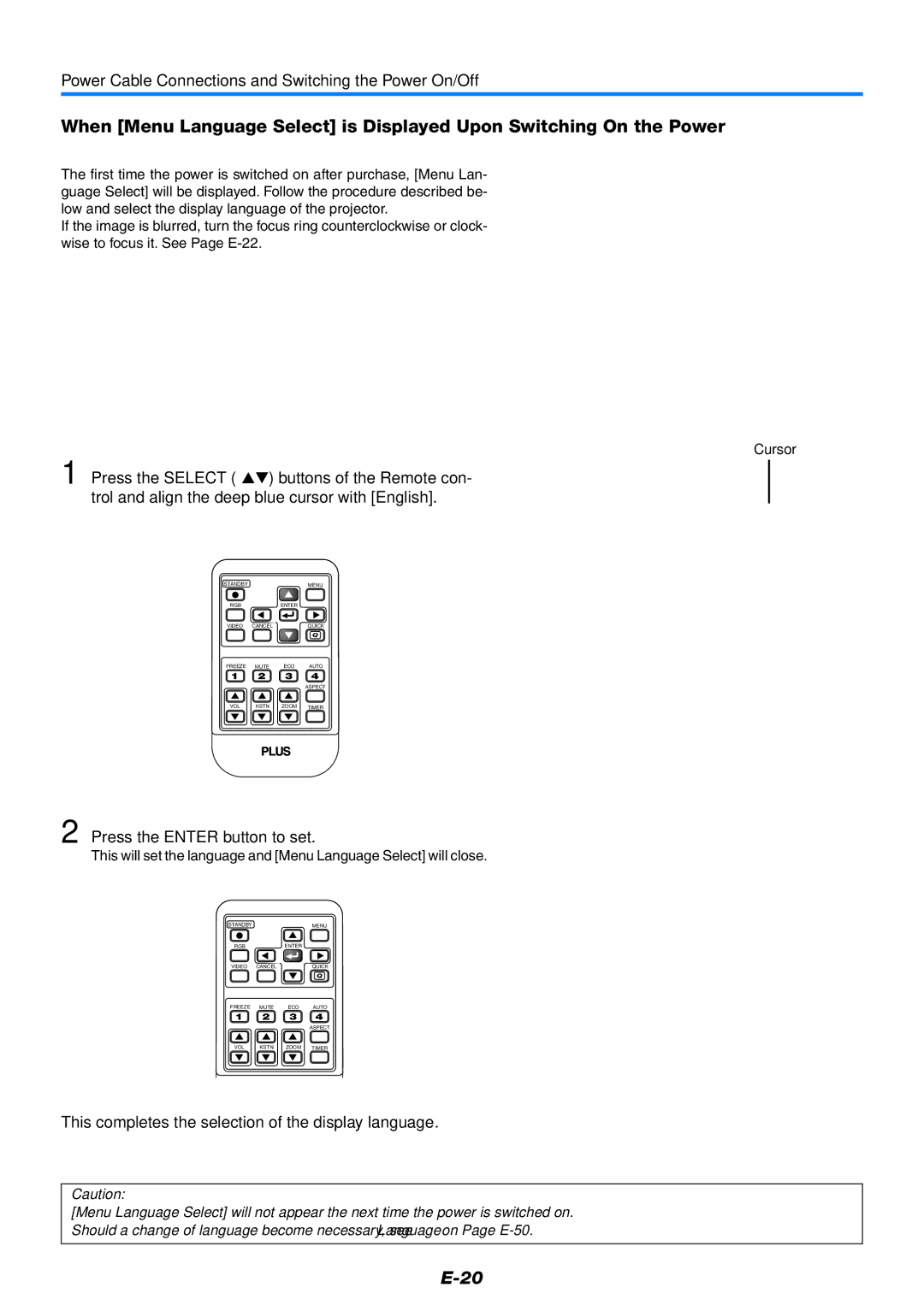 PLUS Vision V-339 user manual Power Cable Connections and Switching the Power On/Off, Press the Enter button to set, Cursor 