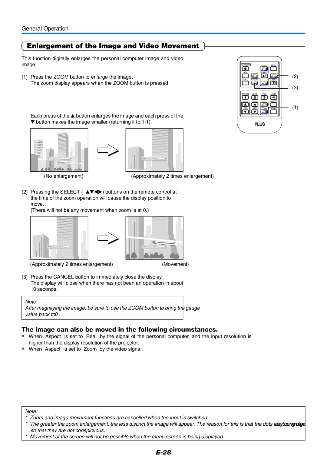 PLUS Vision V-339 Enlargement of the Image and Video Movement, Image can also be moved in the following circumstances 