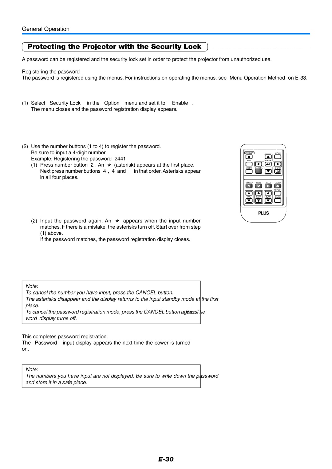 PLUS Vision V-339 user manual Protecting the Projector with the Security Lock 