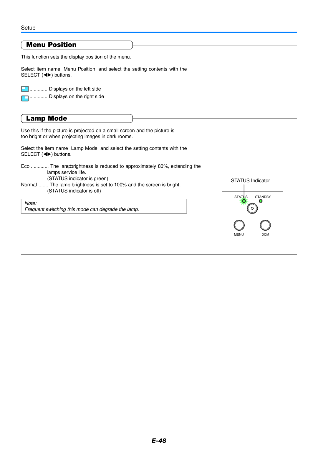 PLUS Vision V-339 user manual Menu Position, Setup, This function sets the display position of the menu 