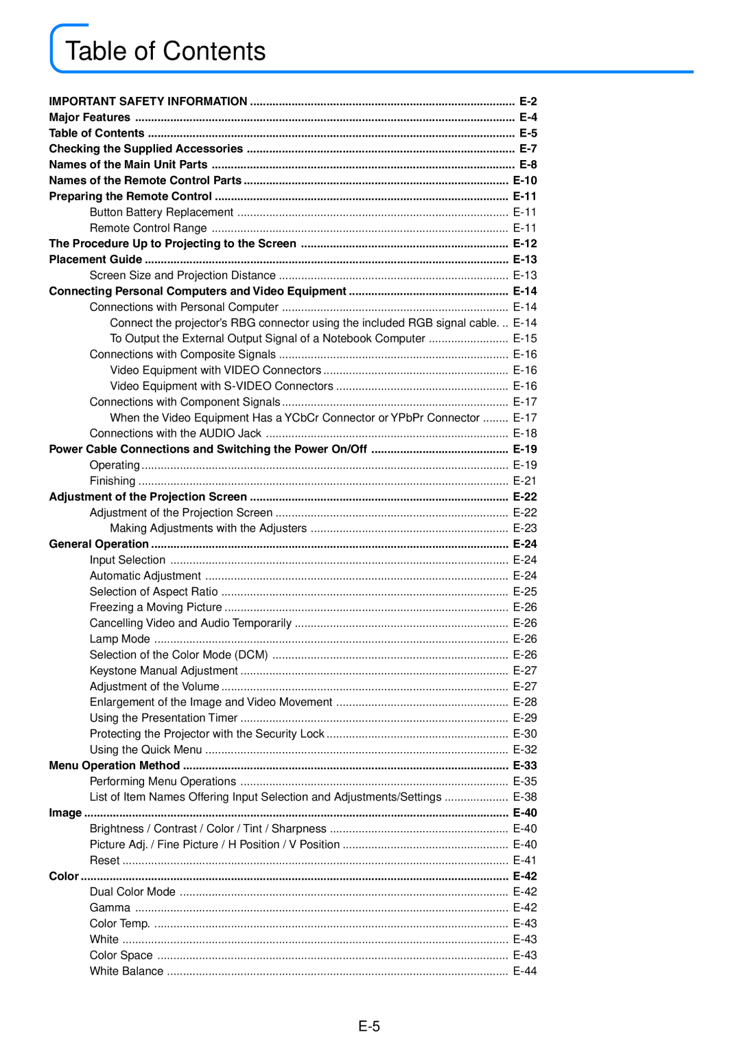 PLUS Vision V-339 user manual Table of Contents 