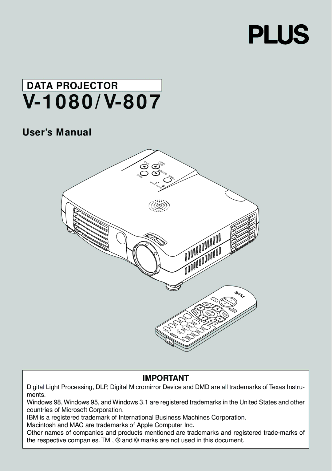 PLUS Vision V-1080 user manual 1080/V-807 