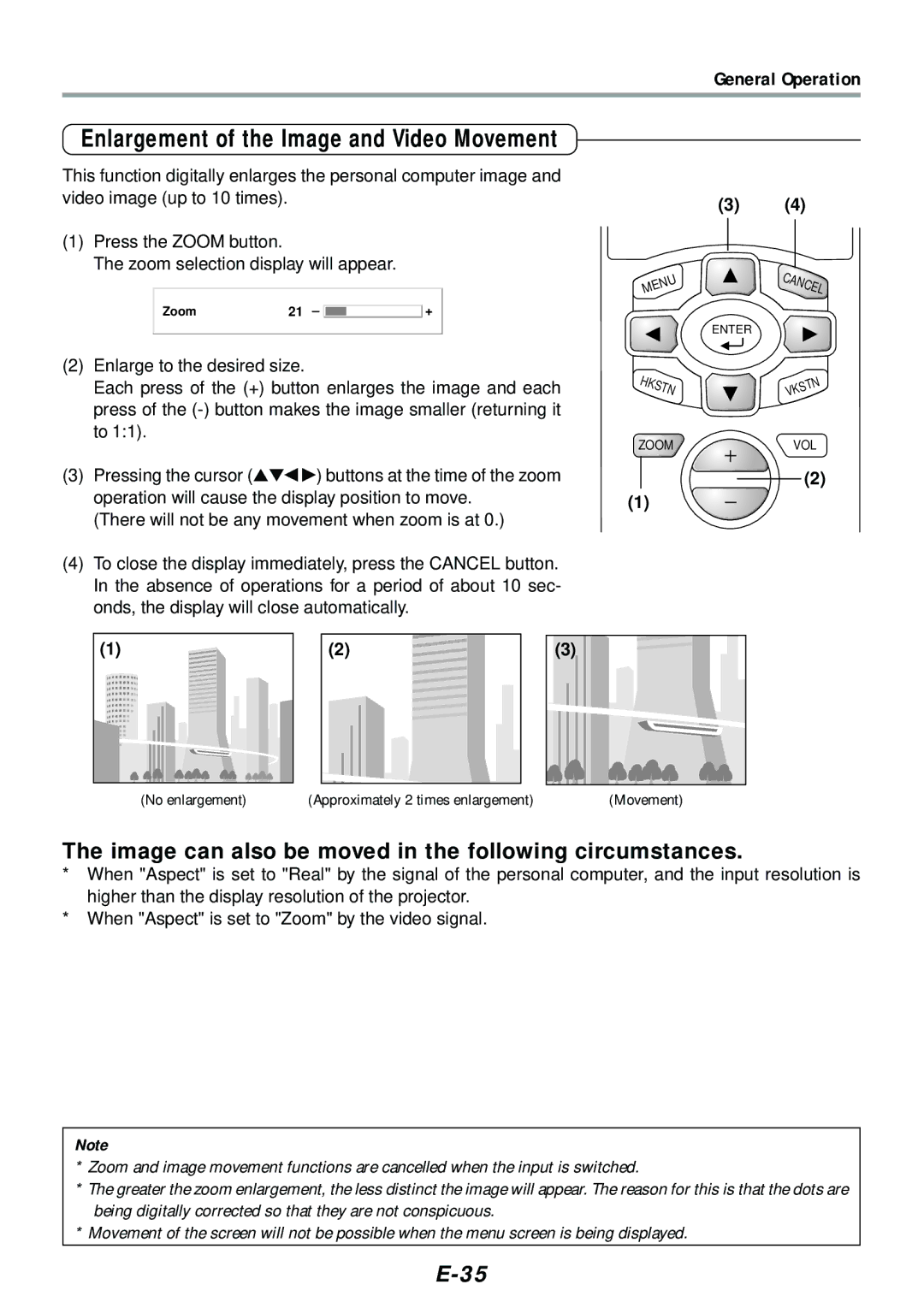 PLUS Vision V-1080 Enlargement of the Image and Video Movement, Image can also be moved in the following circumstances 